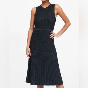 Banana Republic Lustro Metallic Sweater Dress in Navy